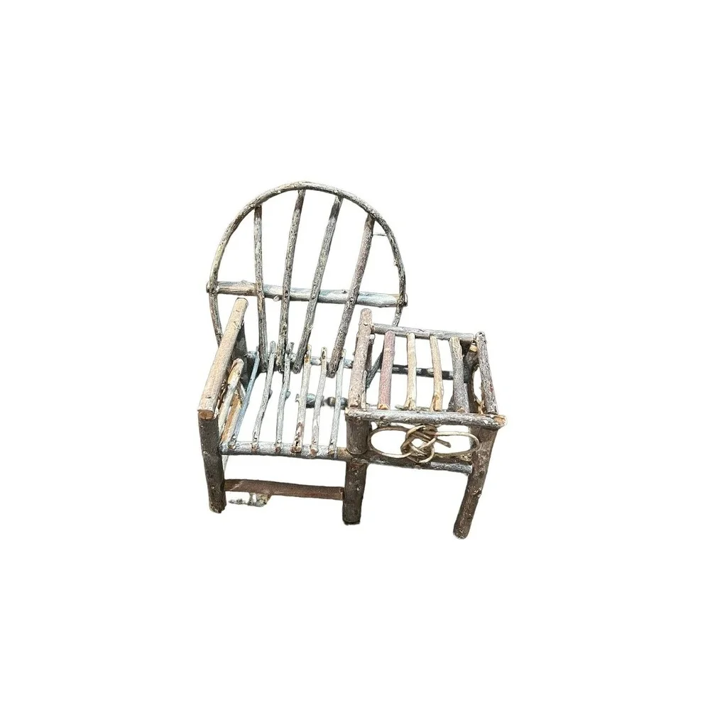 Willow Branch Mini Wood Chair With Attached Table Perfect For Dolls Or Plants